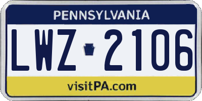 PA license plate LWZ2106