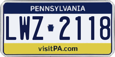 PA license plate LWZ2118