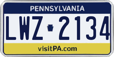 PA license plate LWZ2134
