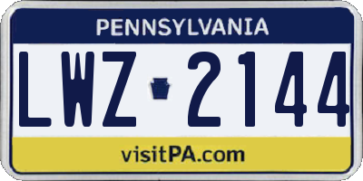 PA license plate LWZ2144