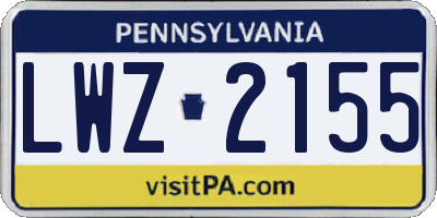 PA license plate LWZ2155