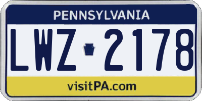 PA license plate LWZ2178