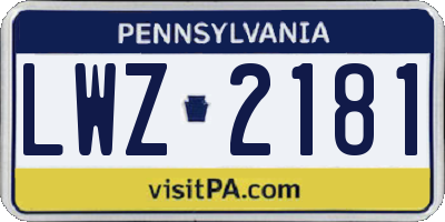PA license plate LWZ2181