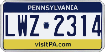PA license plate LWZ2314