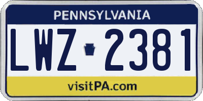 PA license plate LWZ2381