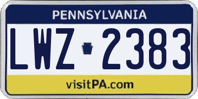 PA license plate LWZ2383