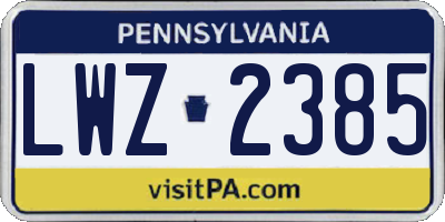 PA license plate LWZ2385