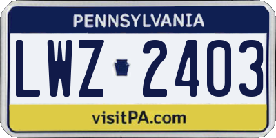 PA license plate LWZ2403