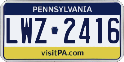 PA license plate LWZ2416