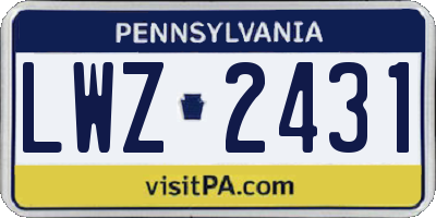 PA license plate LWZ2431