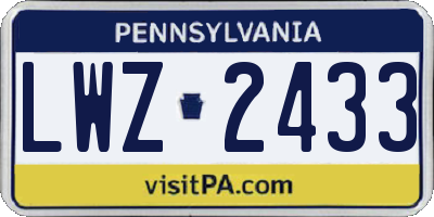 PA license plate LWZ2433