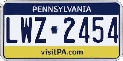 PA license plate LWZ2454