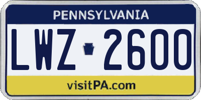 PA license plate LWZ2600