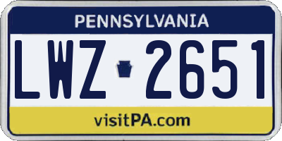 PA license plate LWZ2651