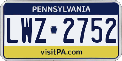 PA license plate LWZ2752