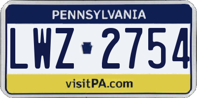 PA license plate LWZ2754