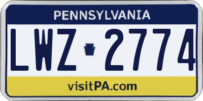 PA license plate LWZ2774