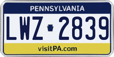 PA license plate LWZ2839