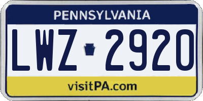 PA license plate LWZ2920