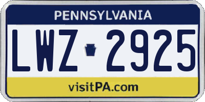 PA license plate LWZ2925