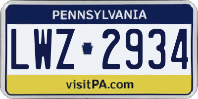 PA license plate LWZ2934