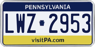 PA license plate LWZ2953