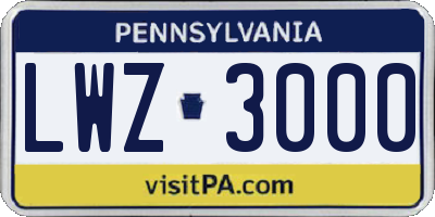 PA license plate LWZ3000