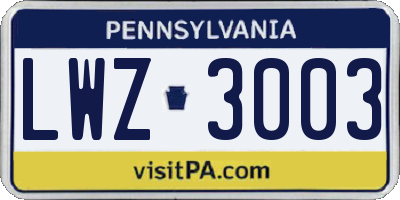 PA license plate LWZ3003