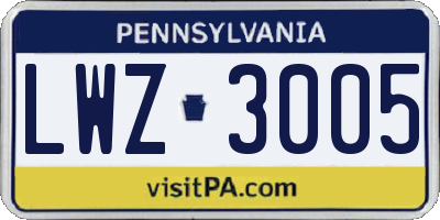 PA license plate LWZ3005