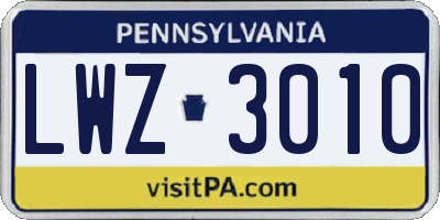 PA license plate LWZ3010