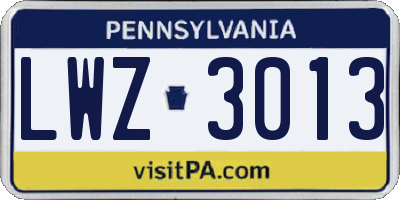 PA license plate LWZ3013