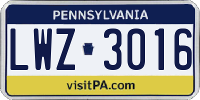 PA license plate LWZ3016