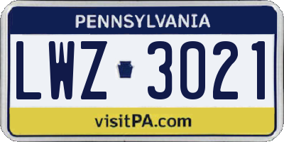 PA license plate LWZ3021
