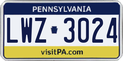 PA license plate LWZ3024