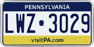 PA license plate LWZ3029