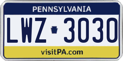 PA license plate LWZ3030