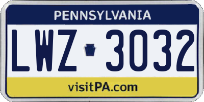 PA license plate LWZ3032