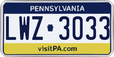 PA license plate LWZ3033