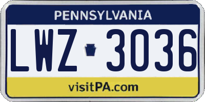 PA license plate LWZ3036