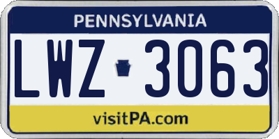 PA license plate LWZ3063