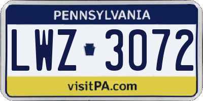 PA license plate LWZ3072