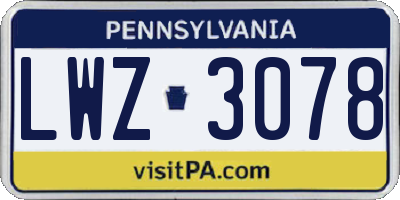 PA license plate LWZ3078