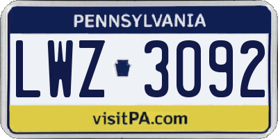 PA license plate LWZ3092
