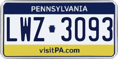 PA license plate LWZ3093