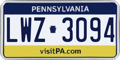 PA license plate LWZ3094