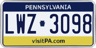 PA license plate LWZ3098