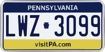 PA license plate LWZ3099