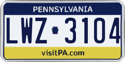 PA license plate LWZ3104