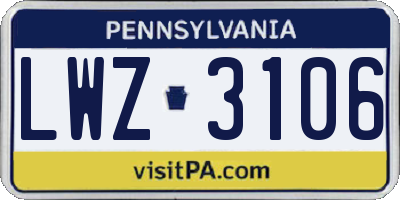 PA license plate LWZ3106
