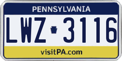 PA license plate LWZ3116